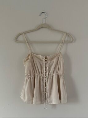 Romantic Cream Babydoll Cami Top | Lace Trim Coquette Cottagecore
